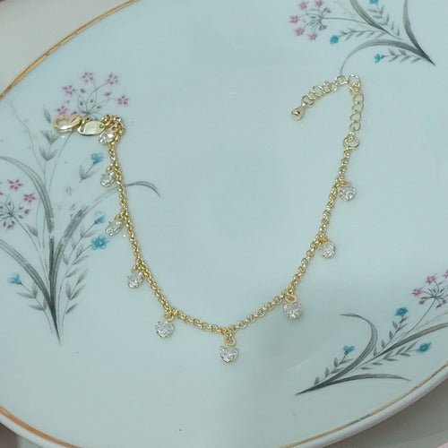 Pulseira Bracelete Dourada  Banhado A Ouro Zirconia Coração