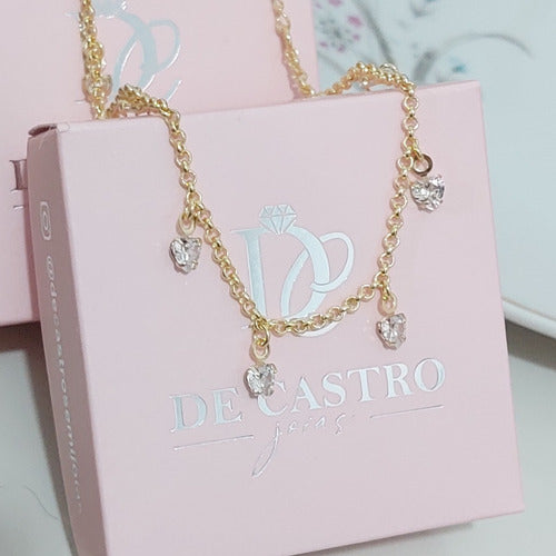 Pulseira Bracelete Dourada  Banhado A Ouro Zirconia Coração