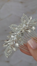 Arranjo Enfeite Cabelo Noiva Prata Strass Perola Barato