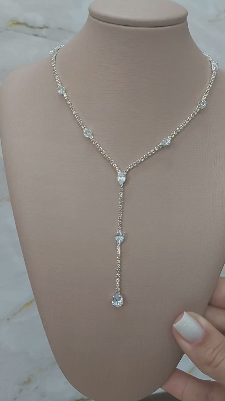 Colar Gravatinha Pedra Zirconia Prata Noiva Festa Gota Forma