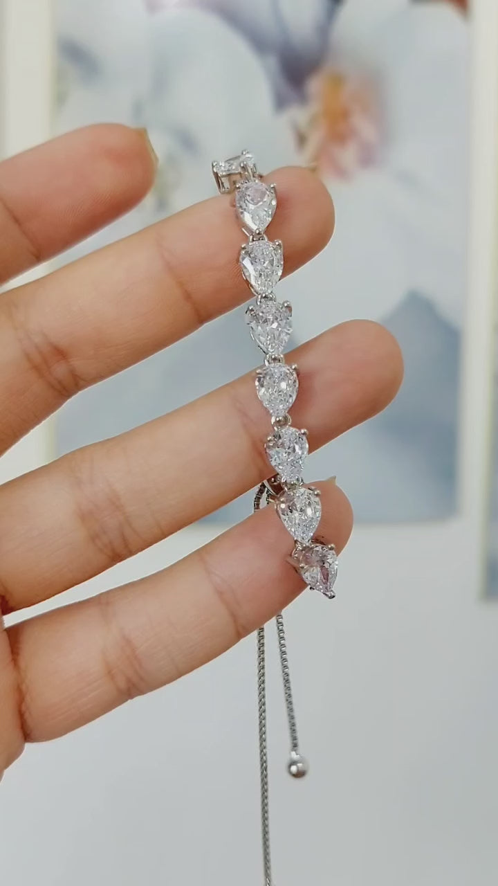Pulseira Bracelete Prata Com Zircônia Noiva Debutante Gota