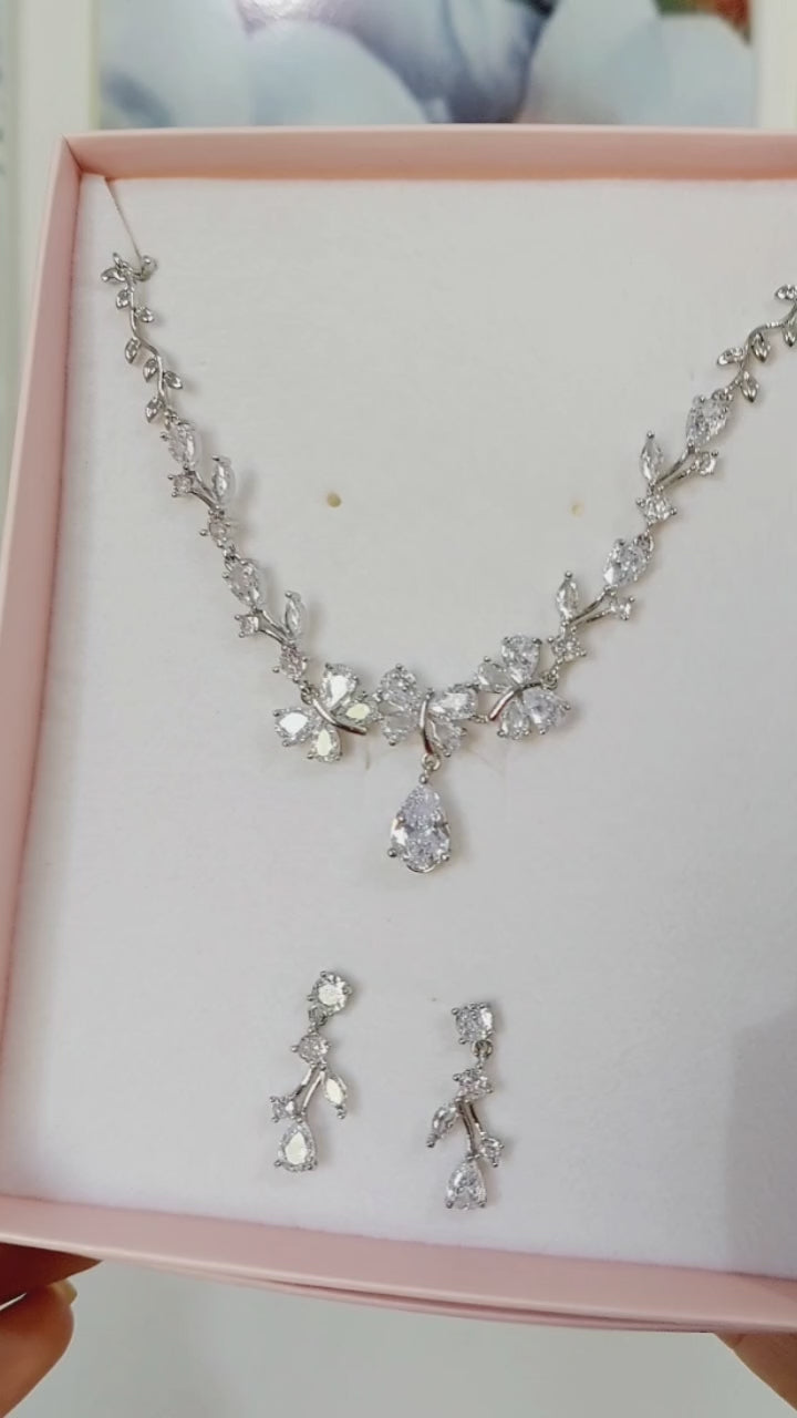 Colar E Brinco Noiva Zircônia Prata Festa Debutante Luxo