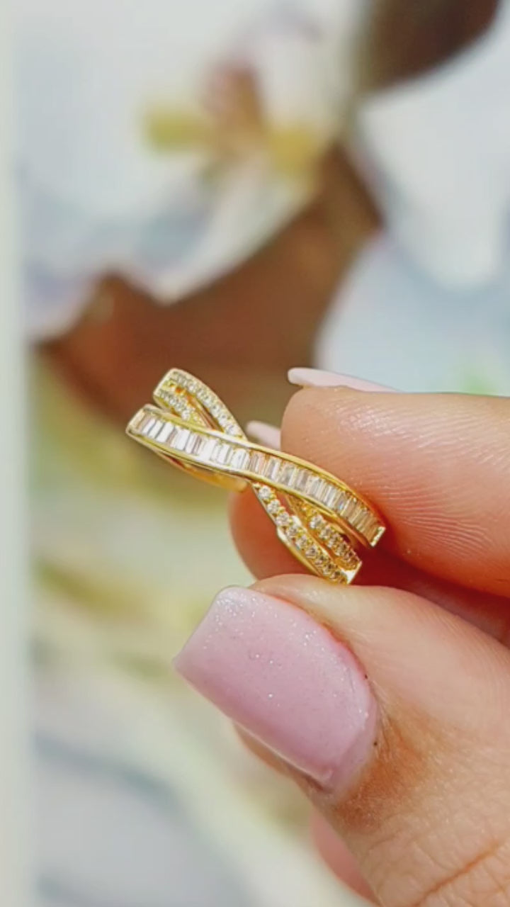 Anel Pedra Zirconia Festa Dourado Ajustável Folheado Luxo