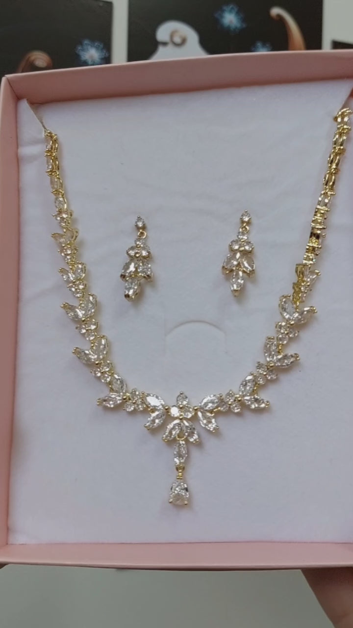 Colar E Brinco Noiva Zircônia Dourado Festa Debutante Luxo