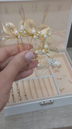 Arranjo Enfeite Aplique Dourado Cabelo Noiva Perola Dama
