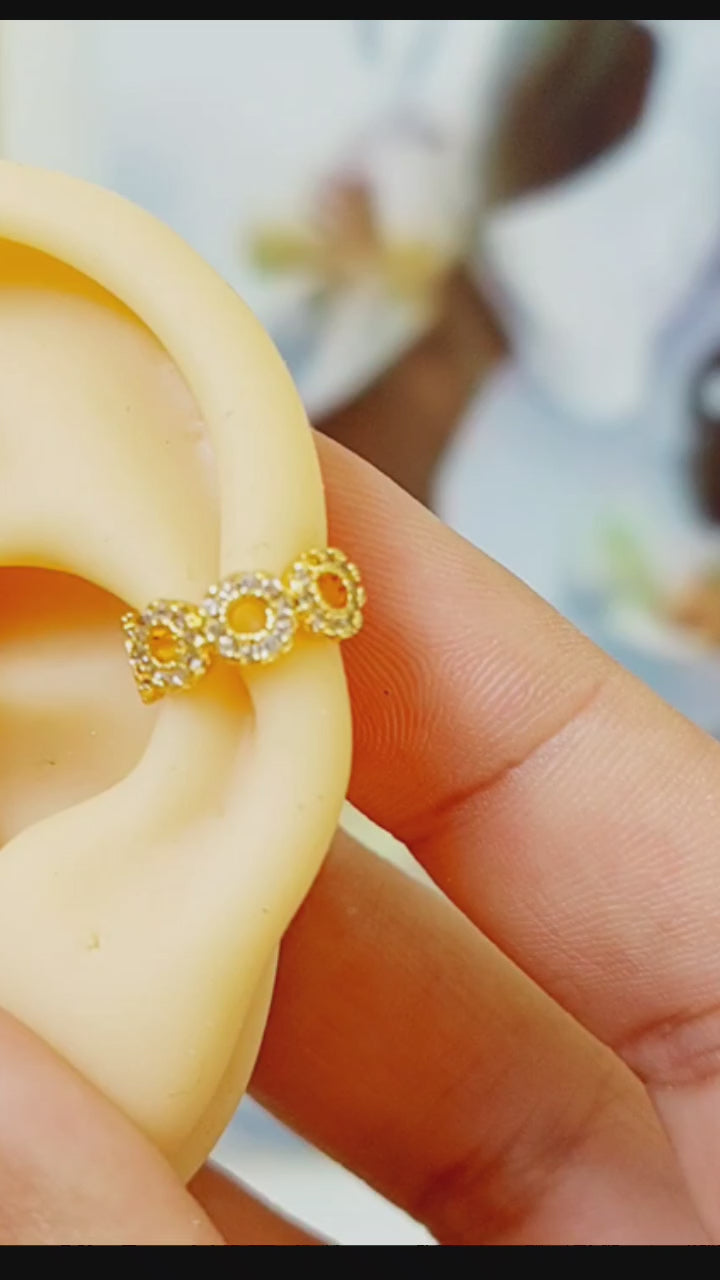 Piercing Argola Falso Fake Dourado Pedra Zirconia Semi Joia