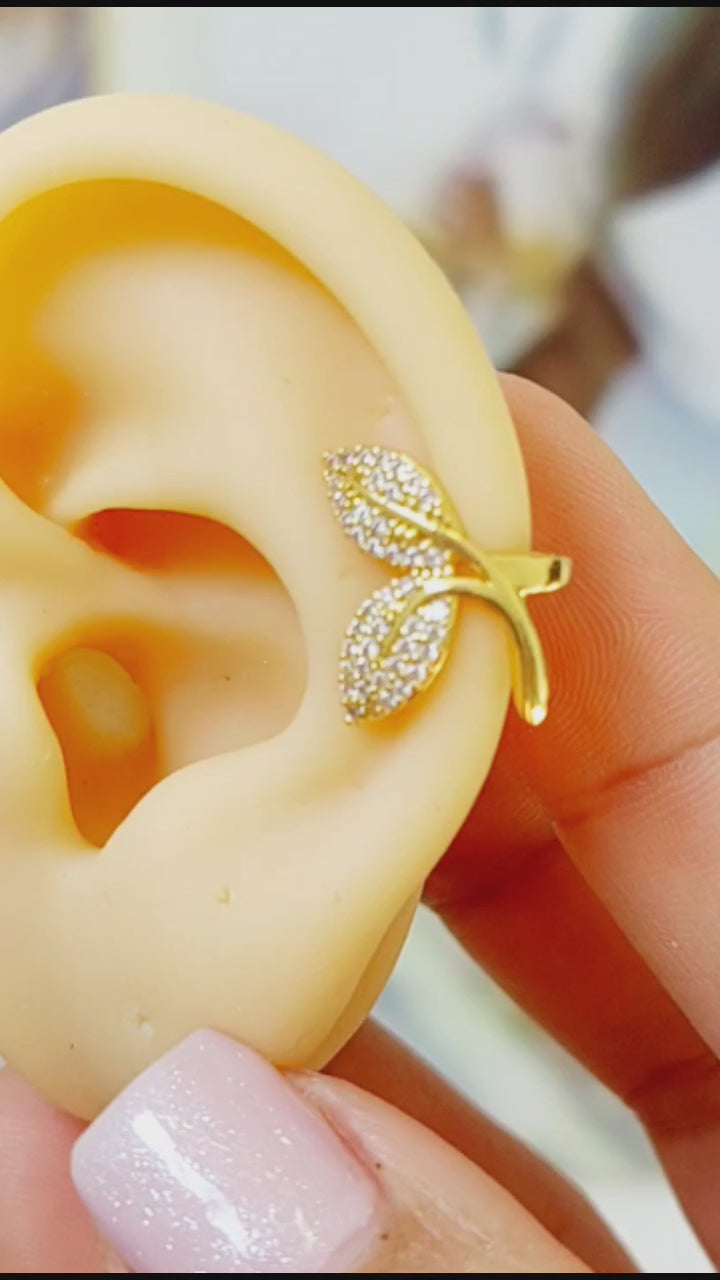 Piercing Argola Falso Fake Pedra Zirconia Folheado Folhas
