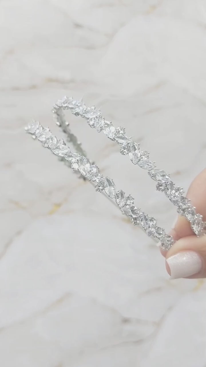 Tiara Dupla Porta Coque Cabelo Noiva Prata Zirconia Luxo